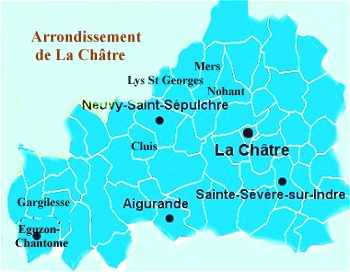 Carte de l'arrondissement de La Châtre dans l'Indre