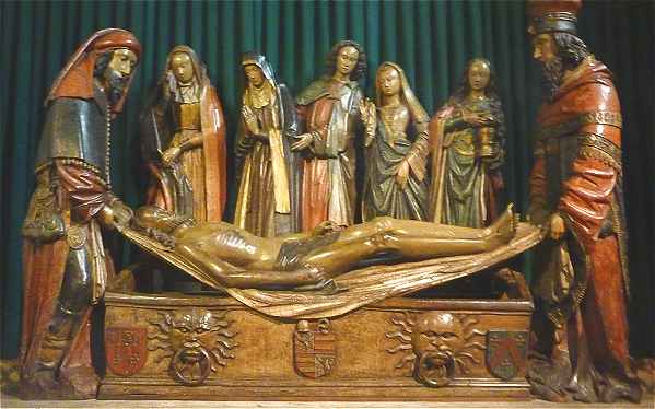 Sculpture sur bois de l'église Saint Pierre de Moissac: la Mise au Tombeau