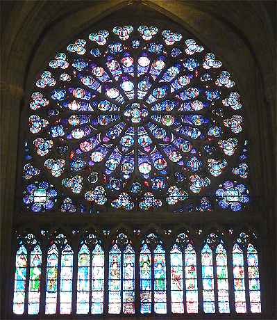 Vitraux et rose du bras Sud du transept de Notre Dame de Paris
