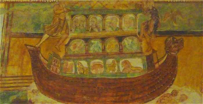 Fresque de la voûte de la Nef de l'église de Saint Savin: l'Arche de Noé