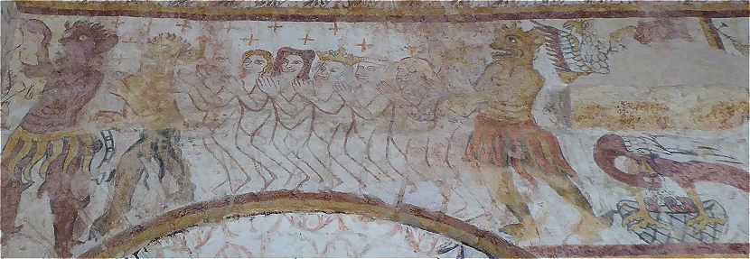 Extrait de la fresque murale du Jugement Dernier (les Damnés) de l'église Saint Genest de Lavardin