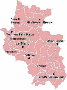 Carte de l'arrondissement du Blanc dans le département de l'Indre