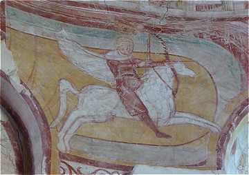 Fresque du Cavalier avec un arc dans l'église abbatiale Saint Pierre à Méobecq