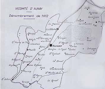 Emprise de la vicomté d'Aulnay au début du XVème siècle