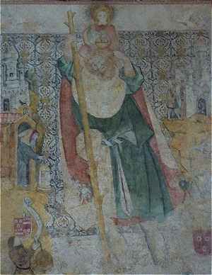 Fresque murale de Saint Christophe dans l'église de Solignac