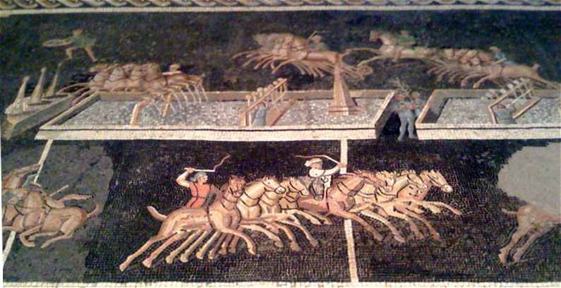Mosaïque représentant une Course de chars au Cirque de Lugdunum (Lyon)